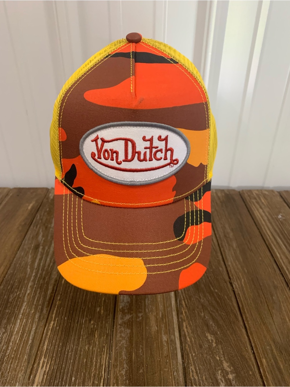 Von Dutch Yellow and Brown Mesh Trucker Hat